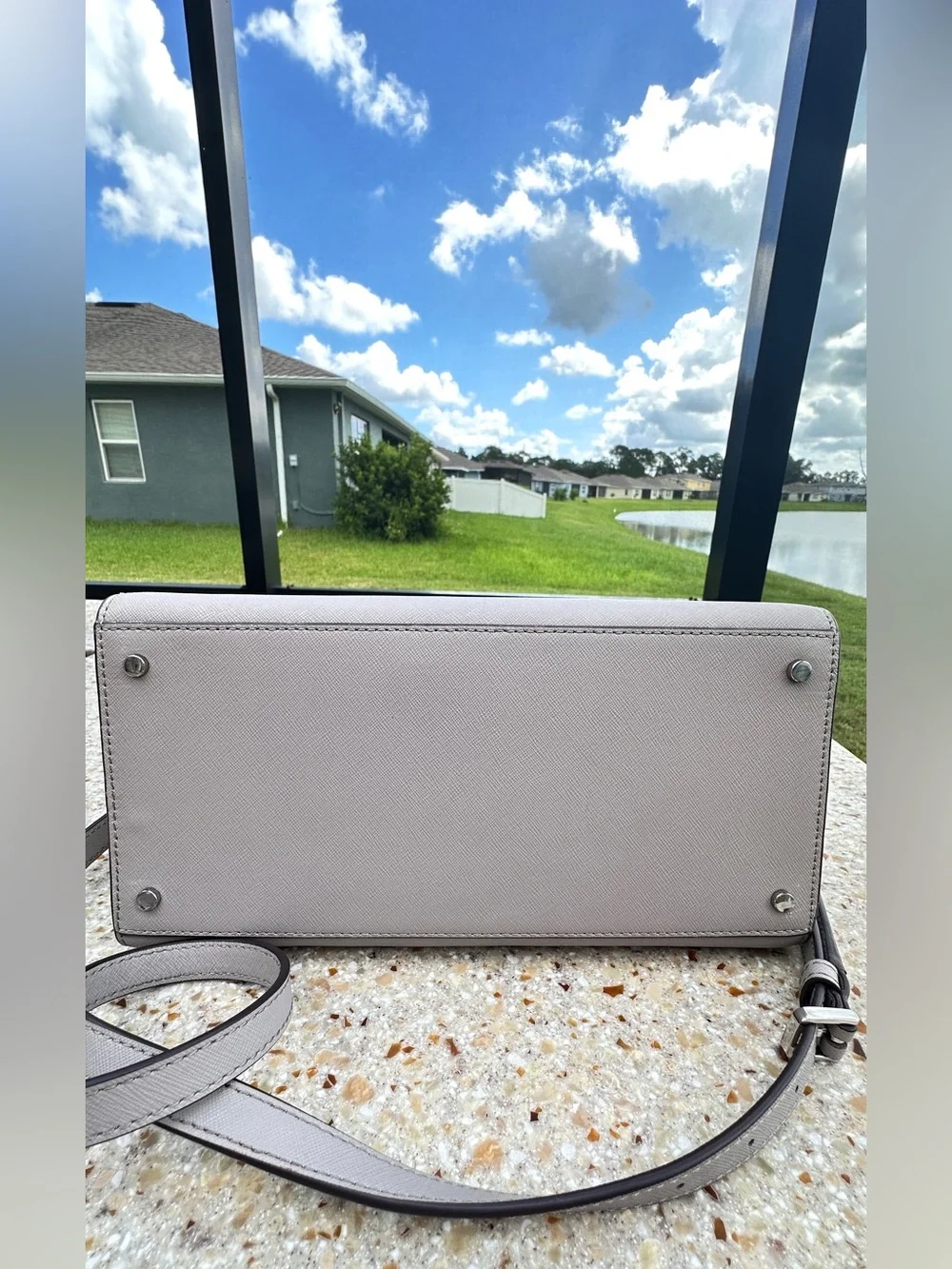 Kate Spade Cameron Satchel Gray And White